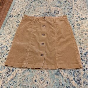 Tan Button-Front Corduroy Skirt